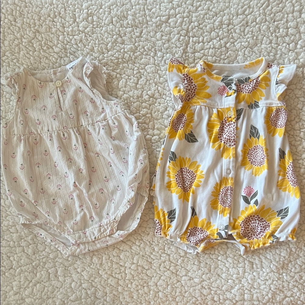 Carter's Sunflower and Floral One Pieces - Yellow and White